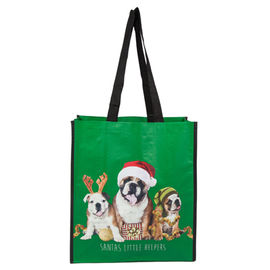 China Green Reusable Polypropylene Tote Bags With Three Pretty Dogs Solid Rope supplier