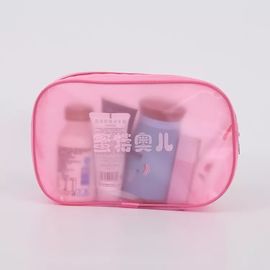 China Pink Makeup PVC Plastic Bag With Magic Tape And String Craft Sewing Surface supplier