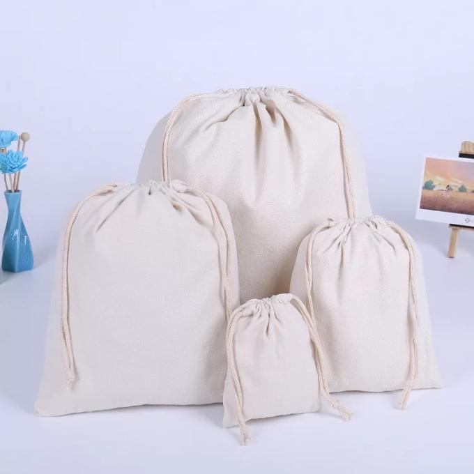 Small Cotton Muslin Drawstring Bags / White Promotional Drawstring Bags