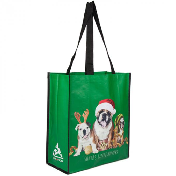 Green Reusable Polypropylene Tote Bags With Three Pretty Dogs Solid Rope