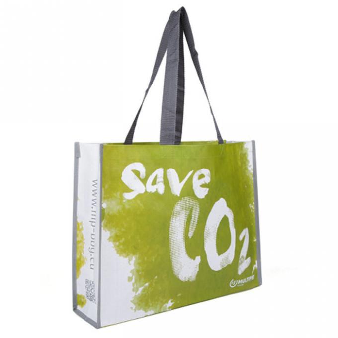 Green Fashion Woven Tote Bag , Recycled Woven Polypropylene Shopping Bags