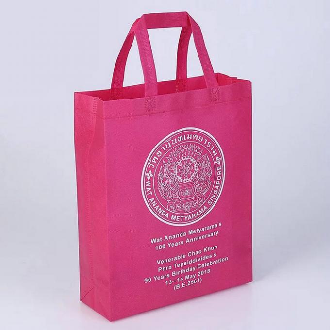 Pink Grocery Non Woven Fabric Bags Heat Transfer Printing OEM Design